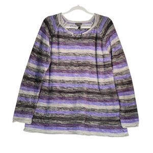 Eddie Bauer Tunic Sweater Women 2X Purple Gray Stripe Normcore Elevated Basics